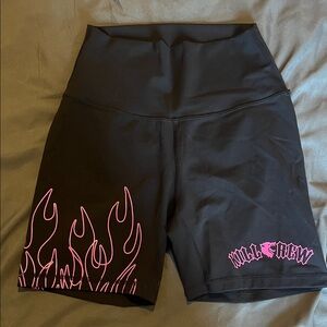 Kill Crew Women's Black Bike Shorts with Pink Flame Design